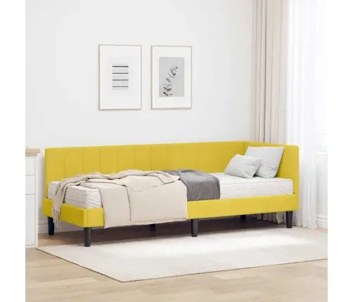 Stūra Gultas Rāmis Ar Matraci Dzeltena 80 X 200 Cm Samts Vidaxl