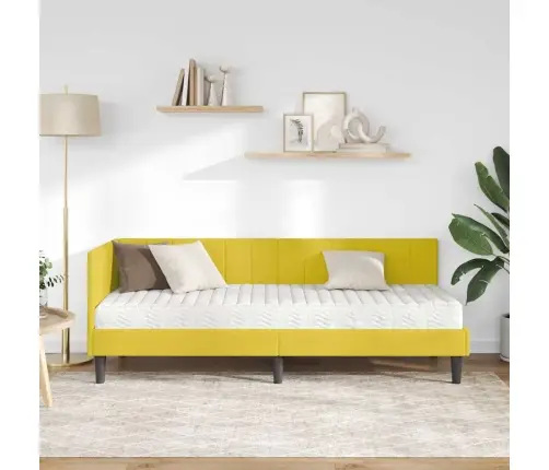 Stūra Gultas Rāmis Ar Matraci Dzeltena 80 X 200 Cm Samts Vidaxl