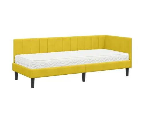 Stūra Gultas Rāmis Ar Matraci Dzeltena 80 X 200 Cm Samts Vidaxl