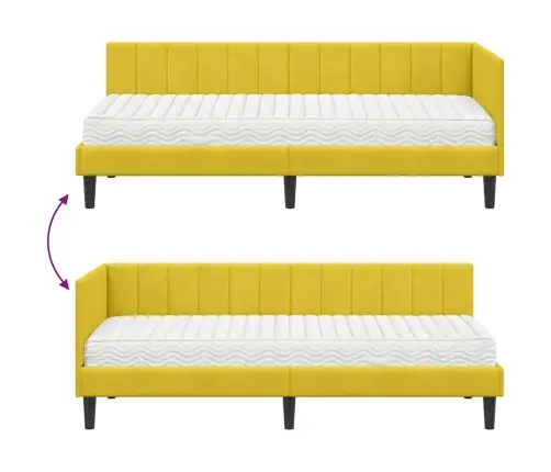 Stūra Gultas Rāmis Ar Matraci Dzeltena 80 X 200 Cm Samts Vidaxl