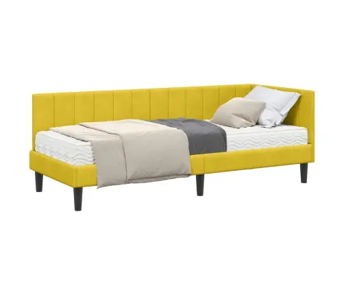 Stūra Gultas Rāmis Ar Matraci Dzeltena 80 X 200 Cm Samts Vidaxl