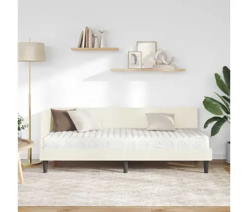 Stūra Gultas Rāmis Ar Matraci Krēmkrāsa 80 X 200 Cm Samts Vidaxl