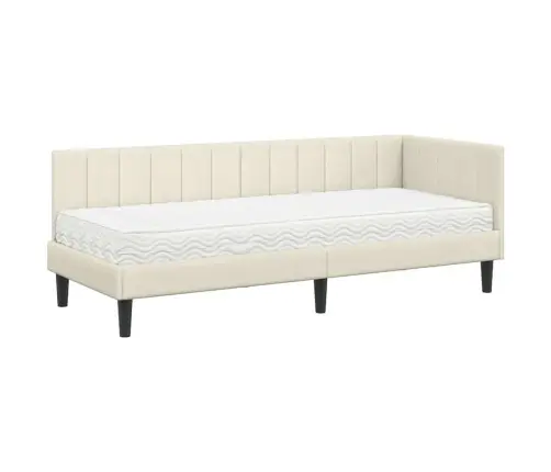 Stūra Gultas Rāmis Ar Matraci Krēmkrāsa 80 X 200 Cm Samts Vidaxl