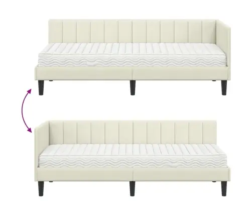 Stūra Gultas Rāmis Ar Matraci Krēmkrāsa 80 X 200 Cm Samts Vidaxl