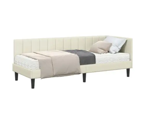 Stūra Gultas Rāmis Ar Matraci Krēmkrāsa 80 X 200 Cm Samts Vidaxl