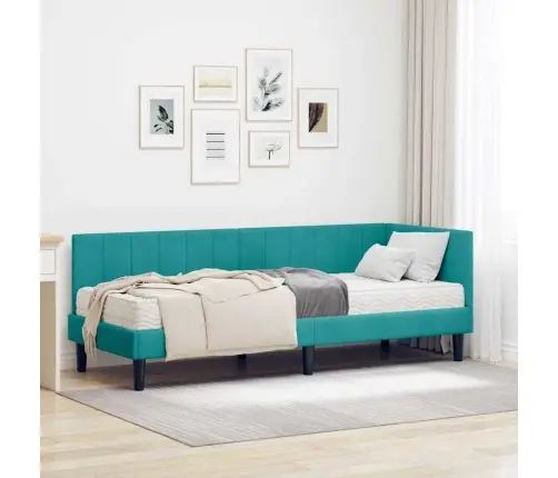 Stūra Gultas Rāmis Ar Matraci Tirkīzzila 80 X 200 Cm Samts Vidaxl