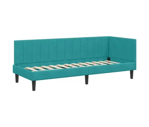 Stūra Gultas Rāmis Ar Matraci Tirkīzzila 80 X 200 Cm Samts Vidaxl