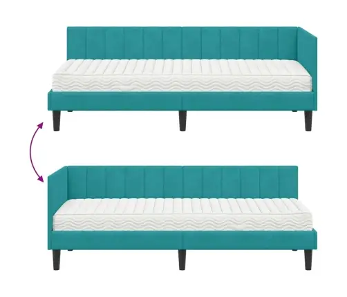 Stūra Gultas Rāmis Ar Matraci Tirkīzzila 80 X 200 Cm Samts Vidaxl