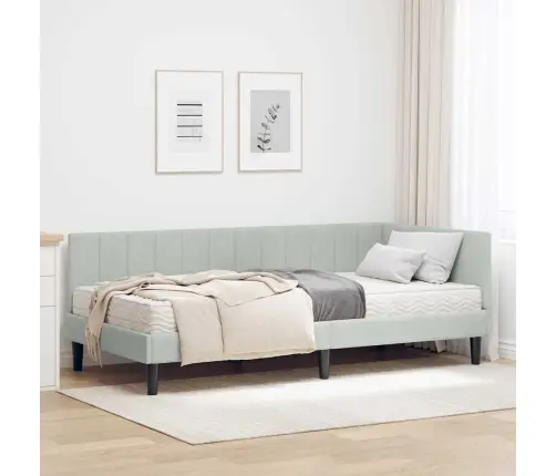 Kampinė Lovos Konstrukcija Šviesiai Pilka 90 X 190 Cm Aksomas