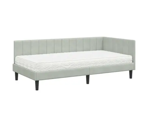 Kampinė Lovos Konstrukcija Šviesiai Pilka 90 X 190 Cm Aksomas