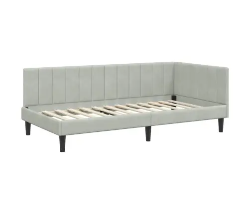 Kampinė Lovos Konstrukcija Šviesiai Pilka 90 X 190 Cm Aksomas