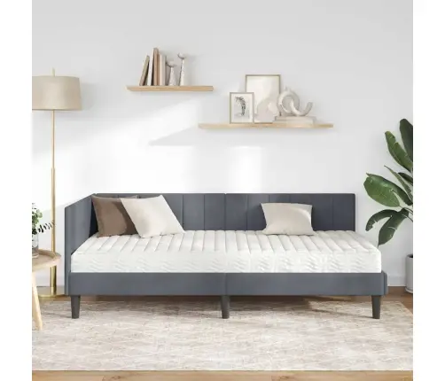 Stūra Gultas Rāmis Ar Matraci Tumši Pelēka 90 X 190 Cm Samts Vidaxl