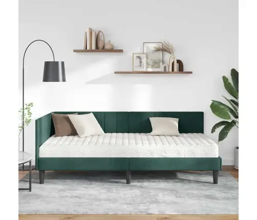 Stūra Gultas Rāmis Ar Matraci Tumši Zaļa 90 X 190 Cm Samts Vidaxl