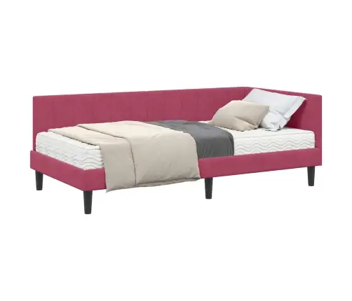 Stūra Gultas Rāmis Ar Matraci Vīnsarkans 90 X 190 Cm Samts Vidaxl