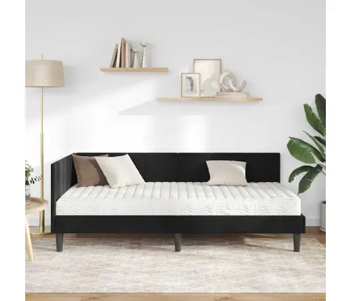 Kampinė Lovos Konstrukcija Su Čiužiniu 2 Pcs Juoda Aksomas