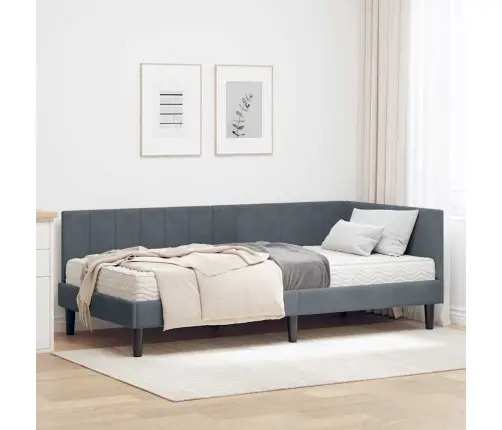 Stūra Gultas Rāmis Ar Matraci Tumši Pelēka 90 X 200 Cm Samts Vidaxl