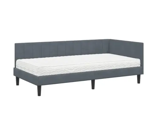 Stūra Gultas Rāmis Ar Matraci Tumši Pelēka 90 X 200 Cm Samts Vidaxl