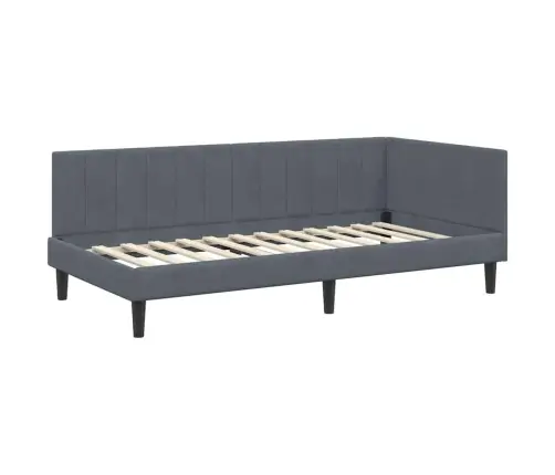 Stūra Gultas Rāmis Ar Matraci Tumši Pelēka 90 X 200 Cm Samts Vidaxl