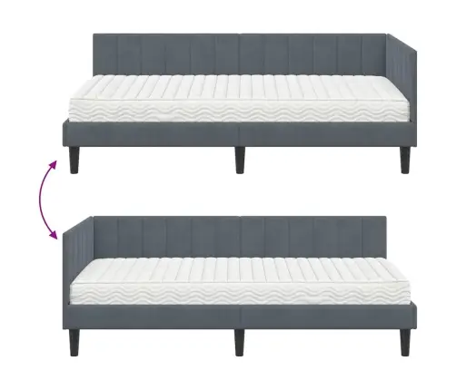 Stūra Gultas Rāmis Ar Matraci Tumši Pelēka 90 X 200 Cm Samts Vidaxl