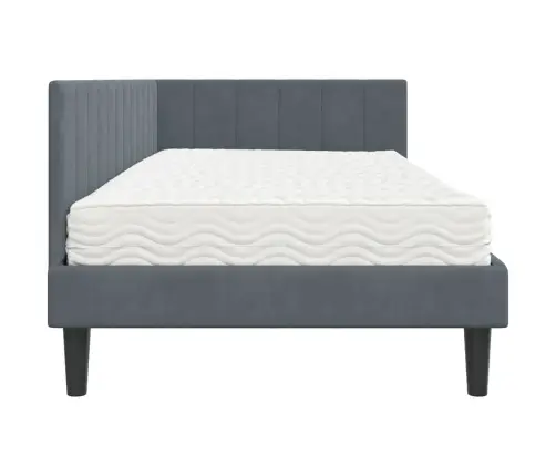 Stūra Gultas Rāmis Ar Matraci Tumši Pelēka 90 X 200 Cm Samts Vidaxl