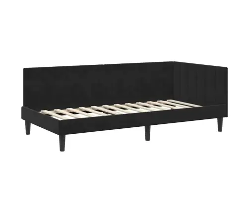 Stūra Gultas Rāmis Ar Matraci Melna 90 X 200 Cm Samts Vidaxl