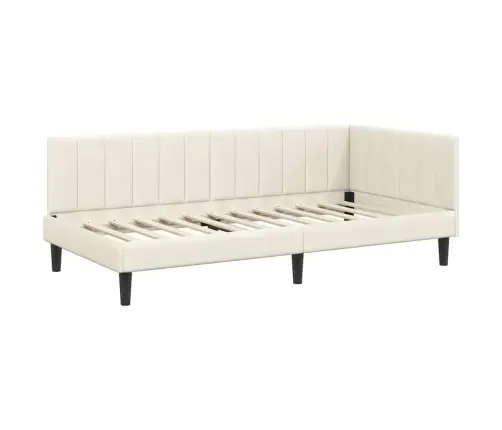 Stūra Gultas Rāmis Ar Matraci Krēmkrāsa 90 X 200 Cm Samts Vidaxl