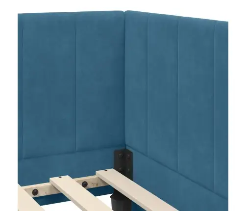 Stūra Gultas Rāmis Ar Matraci Zila 100 X 200 Cm Samts Vidaxl