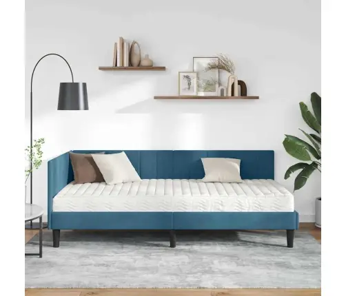 Stūra Gultas Rāmis Ar Matraci Zila 100 X 200 Cm Samts Vidaxl