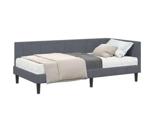 Stūra Gultas Rāmis Ar Matraci Tumši Pelēka 100 X 200 Cm Samts Vidaxl