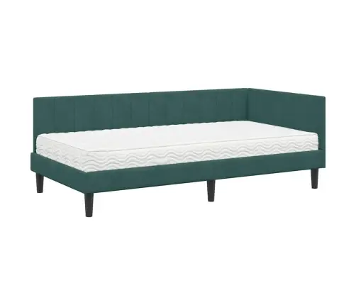 Stūra Gultas Rāmis Ar Matraci Tumši Zaļa 100 X 200 Cm Samts Vidaxl