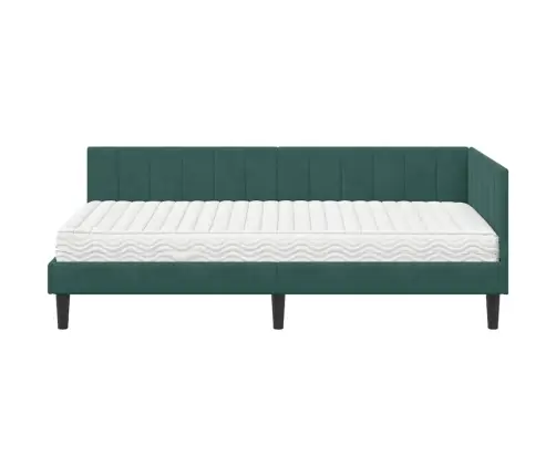 Stūra Gultas Rāmis Ar Matraci Tumši Zaļa 100 X 200 Cm Samts Vidaxl