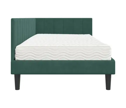 Stūra Gultas Rāmis Ar Matraci Tumši Zaļa 100 X 200 Cm Samts Vidaxl