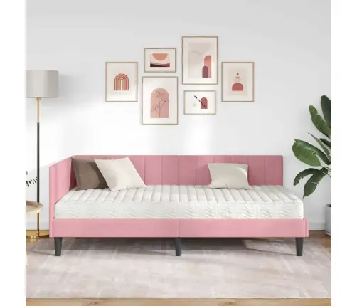 Kampinė Lovos Konstrukcija Su Čiužiniu 2 Pcs Pilka Aksomas