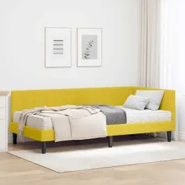 Stūra Gultas Rāmis Ar Matraci Dzeltena 100 X 200 Cm Samts Vidaxl Stūra Gultas Rāmis Ar Matraci Dzeltena 100 X 200 Cm Samts Vidaxl