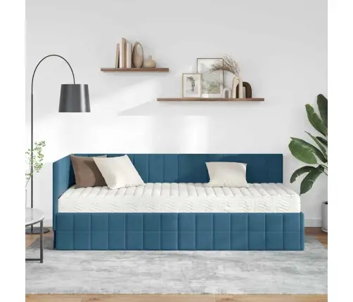 Kampinė Lovos Konstrukcija Su Čiužiniu 2 Pcs Mėlyna Aksomas