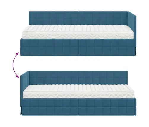 Kampinė Lovos Konstrukcija Su Čiužiniu 2 Pcs Mėlyna Aksomas