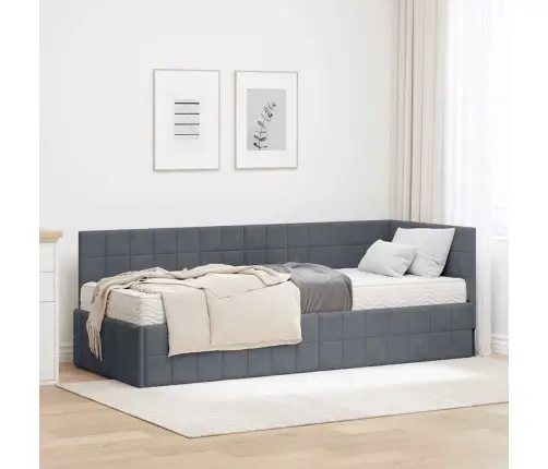 Stūra Gultas Rāmis Ar Matrači 2 Pcs Pelēka Samts Vidaxl