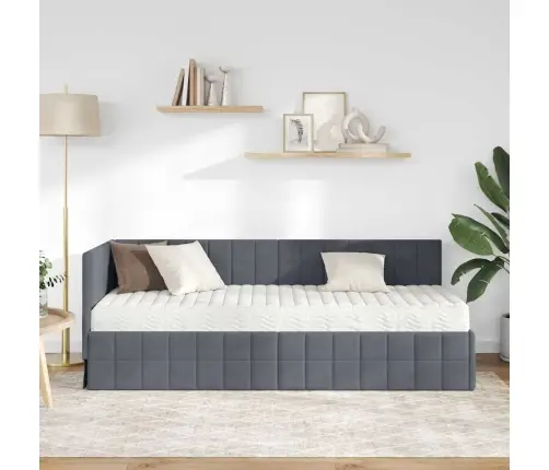 Stūra Gultas Rāmis Ar Matrači 2 Pcs Pelēka Samts Vidaxl