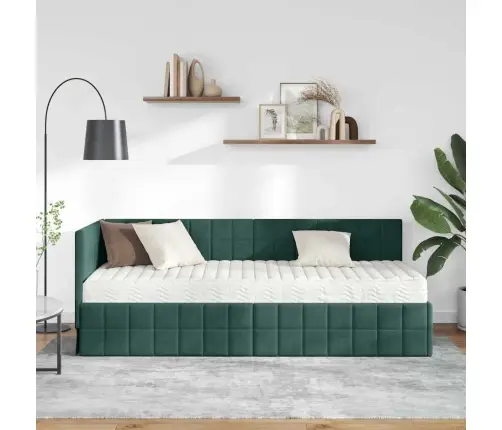 Kampinė Lovos Konstrukcija Su Čiužiniu 2 Pcs Žalia Aksomas