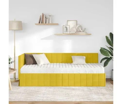 Kampinė Lovos Konstrukcija Su Čiužiniu 2 Pcs Geltona Aksomas