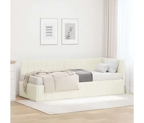 Kampinė Lovos Konstrukcija Su Čiužiniu 2 Pcs Kreminė Aksomas
