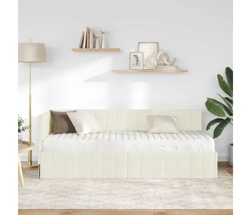 Kampinė Lovos Konstrukcija Su Čiužiniu 2 Pcs Kreminė Aksomas