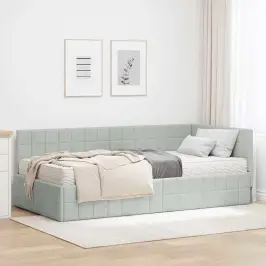 Stūra Gultas Rāmis Ar Matrači 2 Pcs Gaiši Pelēka Samts Vidaxl