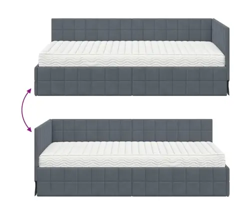 Stūra Gultas Rāmis Ar Matrači 2 Pcs Pelēka Samts Vidaxl