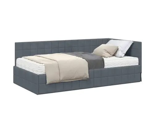 Stūra Gultas Rāmis Ar Matrači 2 Pcs Pelēka Samts Vidaxl