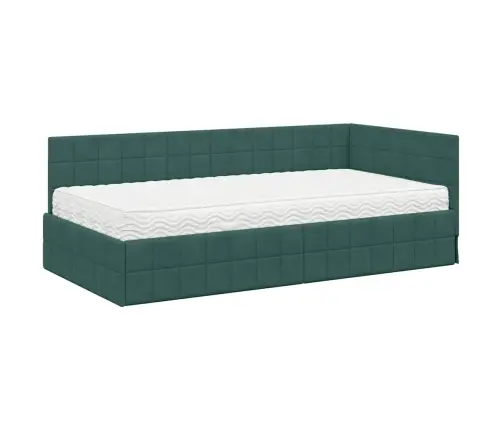 Stūra Gultas Rāmis Ar Matrači Ar Galvas Klāju 2 Pcs Zaļa Samts Vidaxl