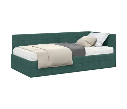 Stūra Gultas Rāmis Ar Matrači Ar Galvas Klāju 2 Pcs Zaļa Samts Vidaxl