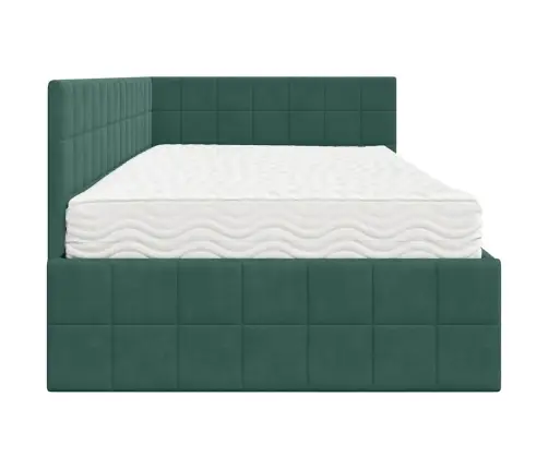 Stūra Gultas Rāmis Ar Matrači Ar Galvas Klāju 2 Pcs Zaļa Samts Vidaxl