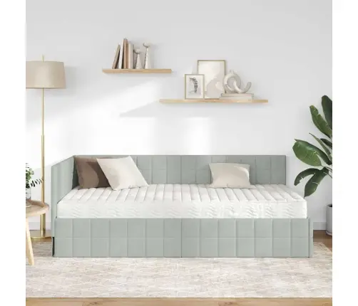 Stūra Gultas Rāmis Ar Matrači 2 Pcs Gaiši Pelēka Samts Vidaxl