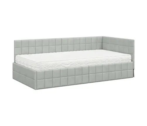 Stūra Gultas Rāmis Ar Matrači 2 Pcs Gaiši Pelēka Samts Vidaxl